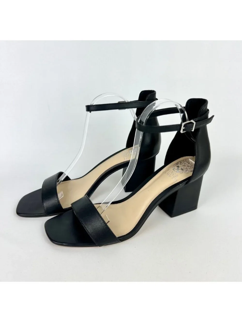 Vince Camuto Womens Margry Block Heel Sandal Black Leather Ankle Strap size 11